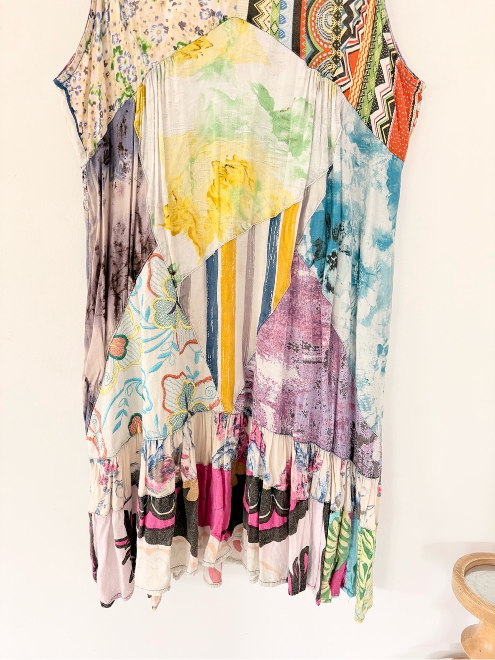 SACRED THREADS L Patchwork Dress Multicolor Boho Embroidered Floral Festival - Picture 5 of 14